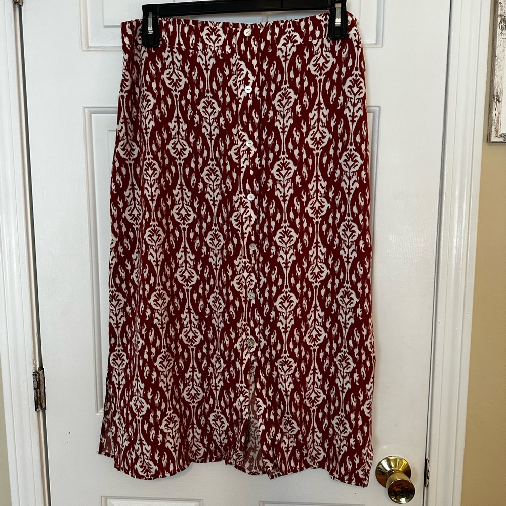 Burnt Orange Button Down Midi Skirt